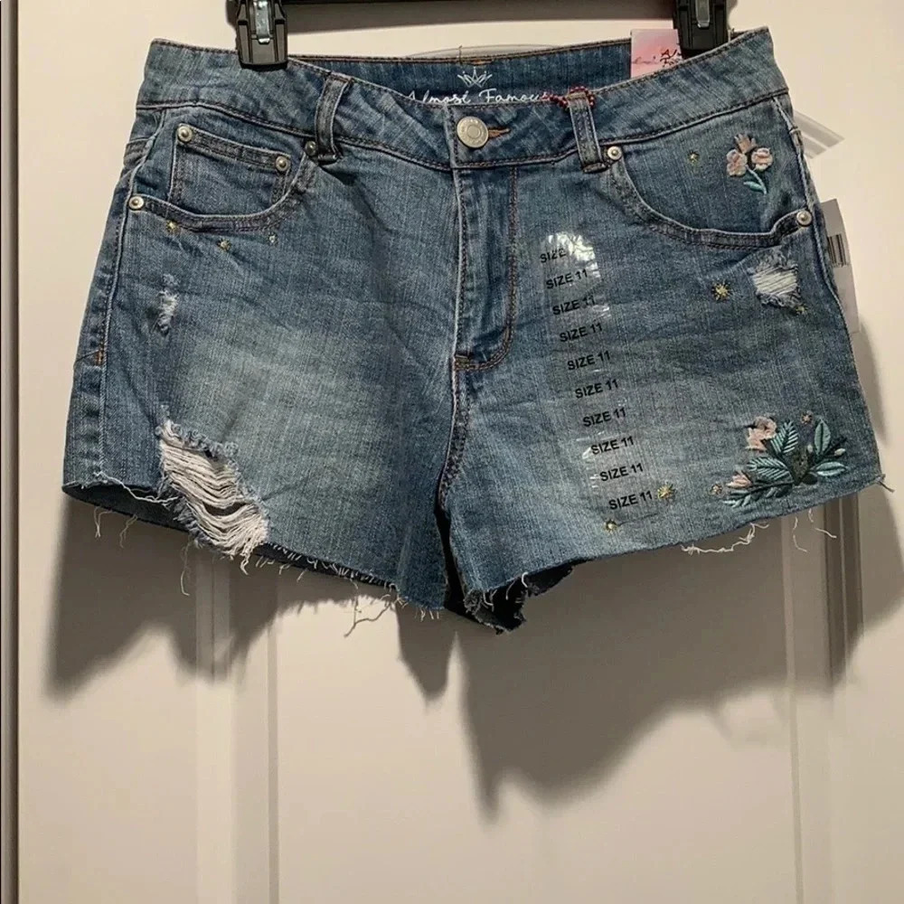 Almost Famous High-Raise Floral Denim Shorts Cut Off